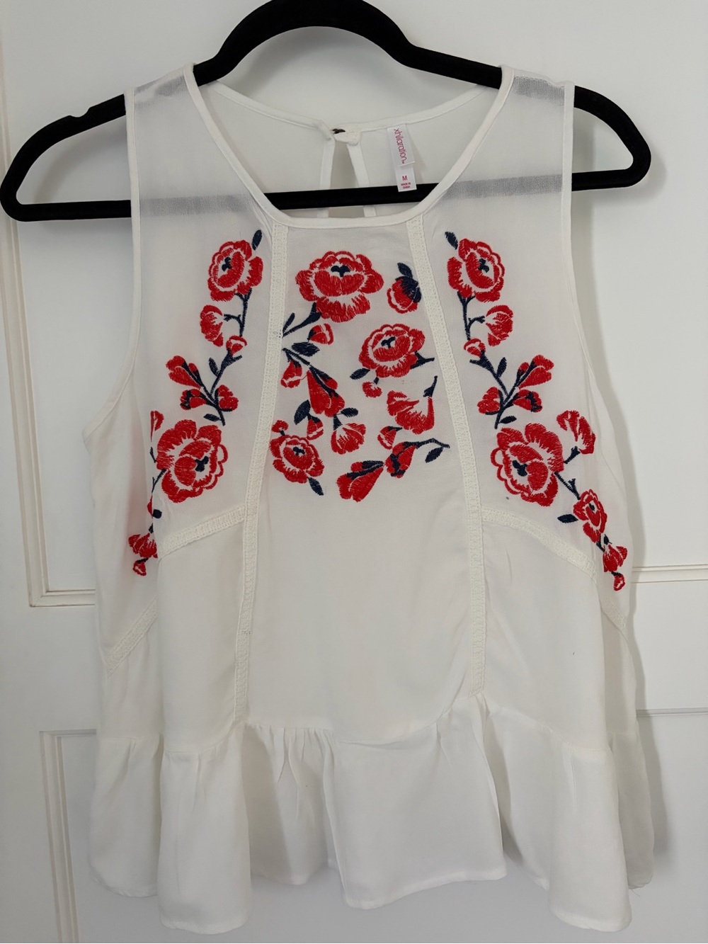 Xhilaration White Sheer Yoke Sleeveless Top with Pink Label Accent